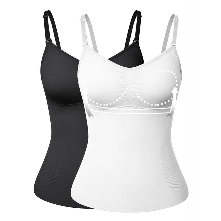 Women's Camisole with Built In Bra Belly Control Body Shaper Vest  Adjustable Spaghetti Strap Padded Bra Tank Top Underskirts