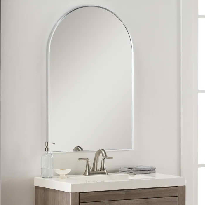 MAYEERTY 20x30 Inch Silver Metal Framed Arched Bathroom Wall Mirror, for Home Bathroom Use