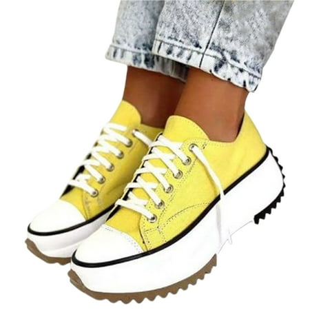

huanledash 1 Pair Non-slip Rubber Outsole Canvas Shoes Women Low-top Thick-soled Casual Shoes Footwear