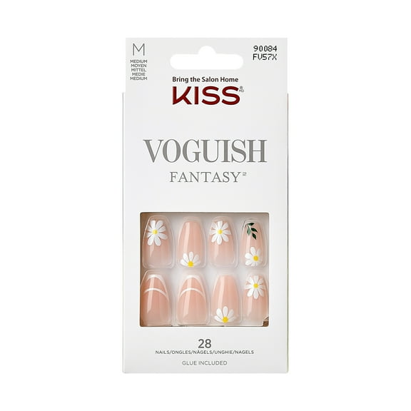 KISS Voguish Fantasy Medium Coffin Glue-On Summer Nails, White, 28 Pieces