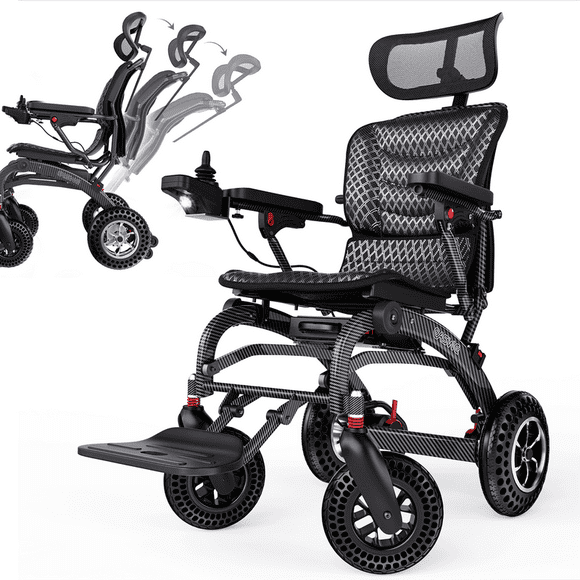 Fauteuil Roulant Électrique pour Adultes – Fauteuil Roulant Motorisé Pliable Inclinable à 105°-145° avec Batterie au Lithium 2*12 Ah, Moteurs Sans Balais 400 W, Supporte 350 Lb