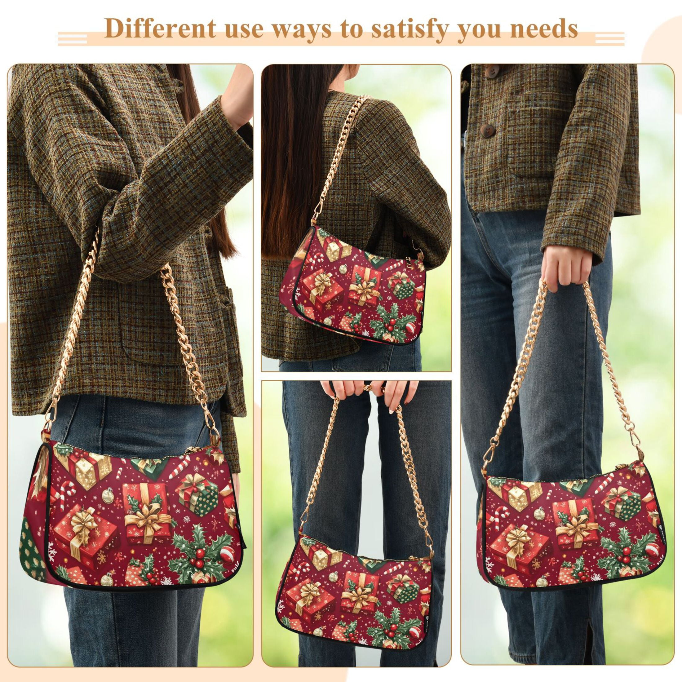 Ryvnso Christmas Candy Snowflake Womens Chain Shoulder Bag Tote Handbags Clutch Hobo Purse with Zipper for Travel