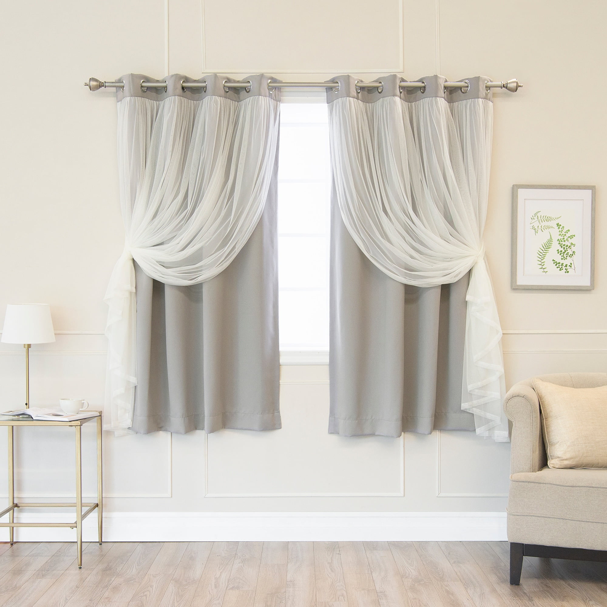 Gray Jacquard Sheer Tulle Living Room Blackout Curtain Cloth Window Drape 63/84" 