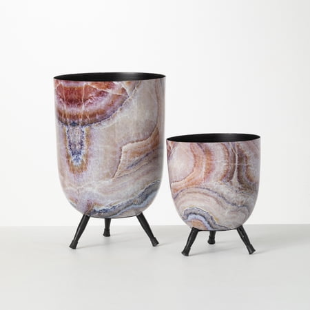 Sullivans Marbleized Deco Footed Planter Set of 2  11.5 H & 7.5 H Purple