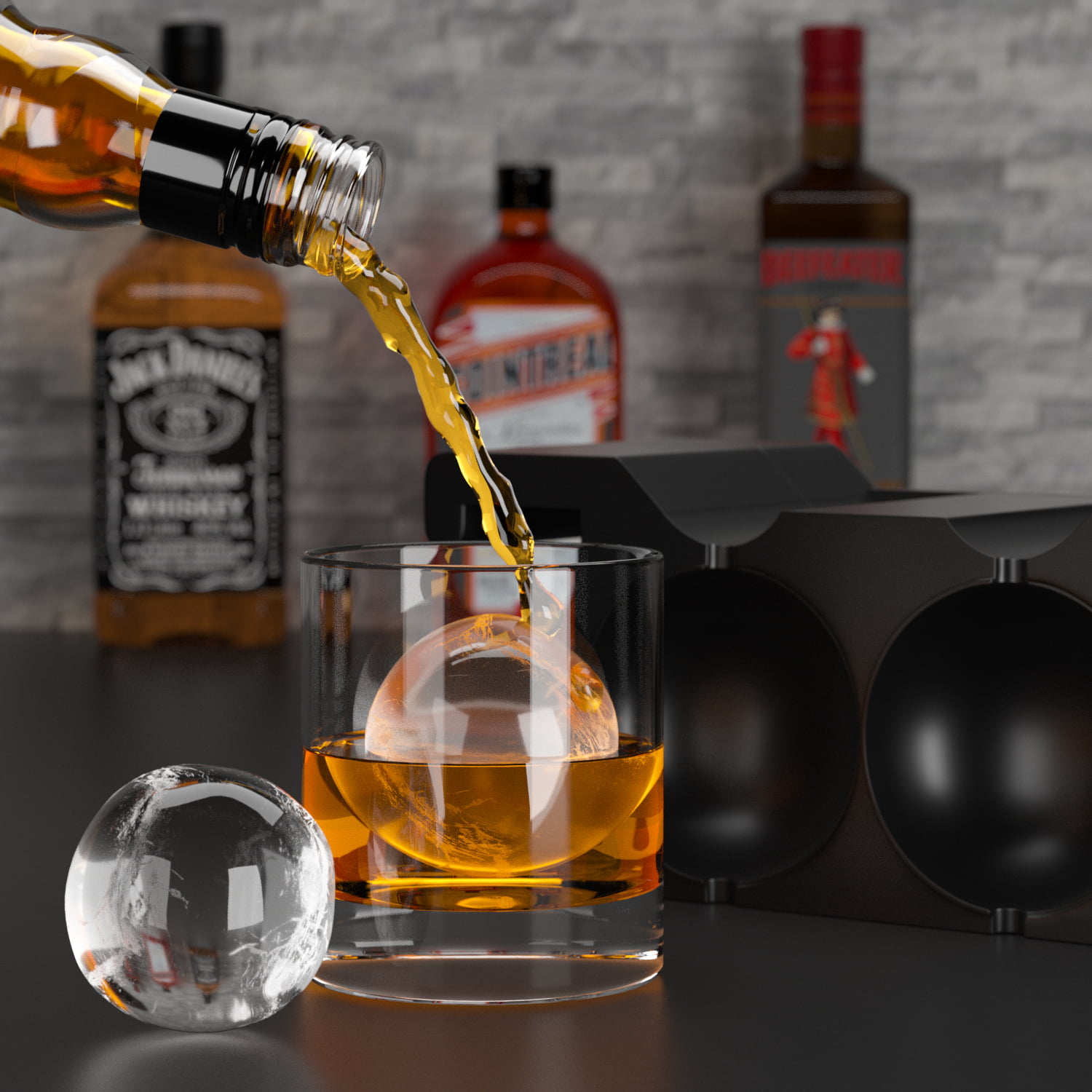 TINANA Crystal Clear Ice Ball Maker, 4 Cavity Large Clear Ice Balls Form, 2.5” Round Ice Sphere Trays for Whiskey, Cocktail, Brandy, Bourbon