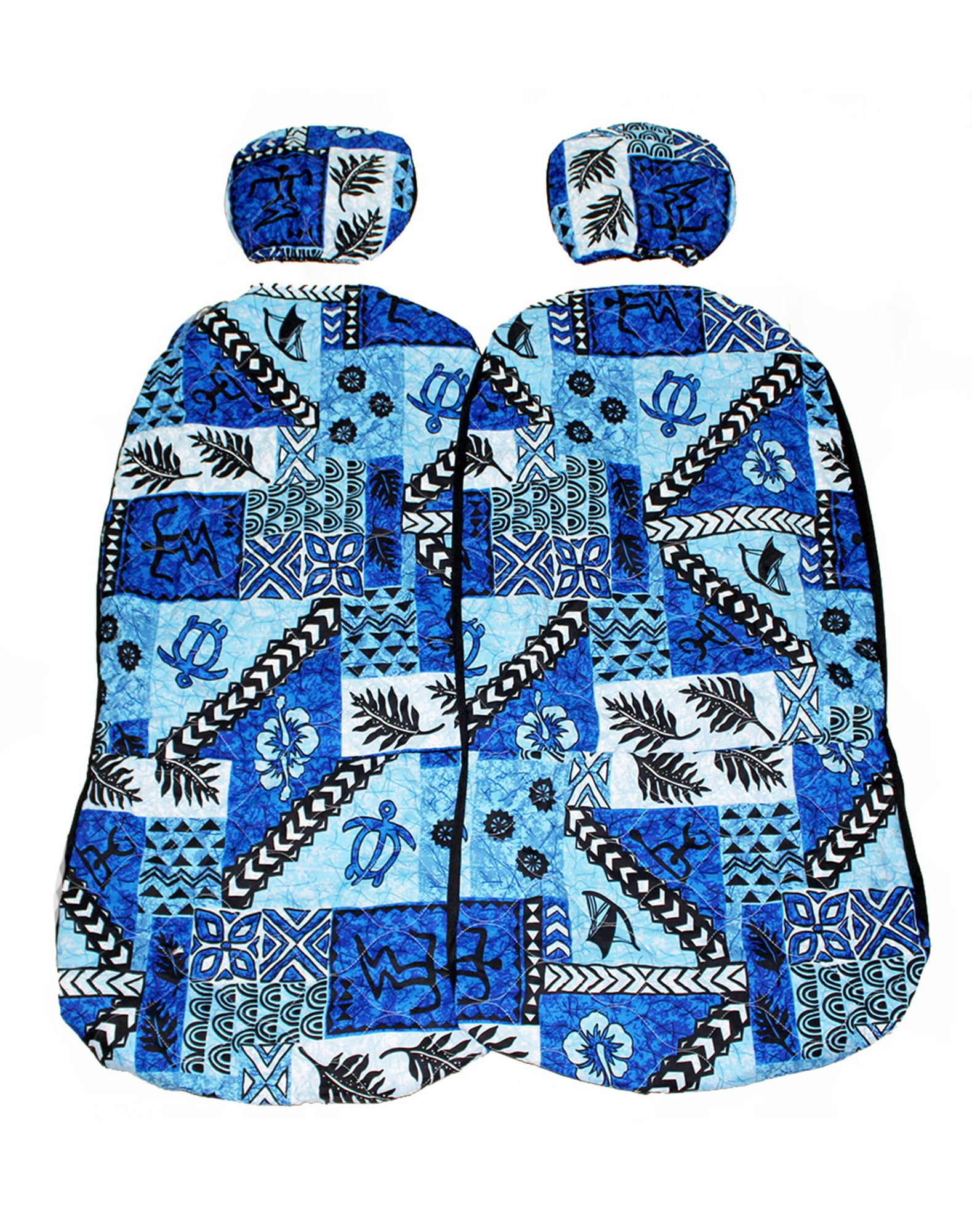 Hawaiian Car Seat Covers with Separated Headrest, Blue Tapa, Set of 2