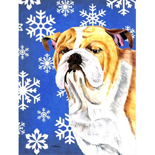 11 x 15 in. Bulldog English Winter Snowflakes Holiday Garden Size Flag