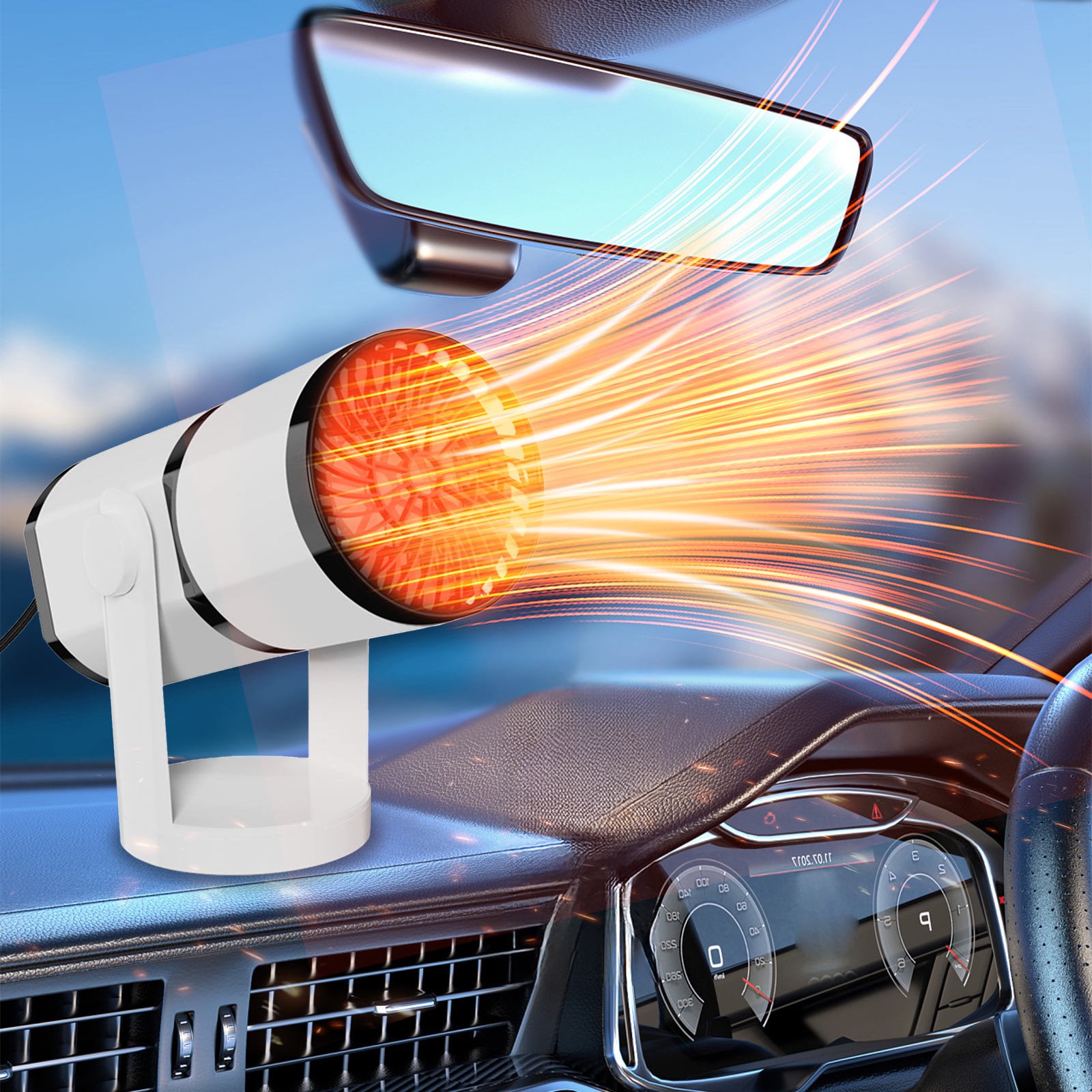 Chauffage 12V Voiture 2 En 1 - Dégivreur Pare-Brise Avec Ventilateur Et Support Ventouse Pour Camions & Véhicules