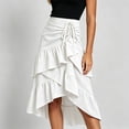 thumbnail image 2 of Women Drawstring Ruched Midi Skirt, High Low Asymmetrical Tiered Ruffle Wrap Skirt, High Waist Flowy Irregular Hem A Line Skirt White XL(XL), 2 of 5