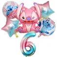 thumbnail image 3 of Juego de 6 globos de aluminio de Disney Lilo & Stitch con forma de ángel rosa para decoración de fiestas de cumpleaños de niños y niñas, suministros para baby shower, globos de aire, 3 of 5
