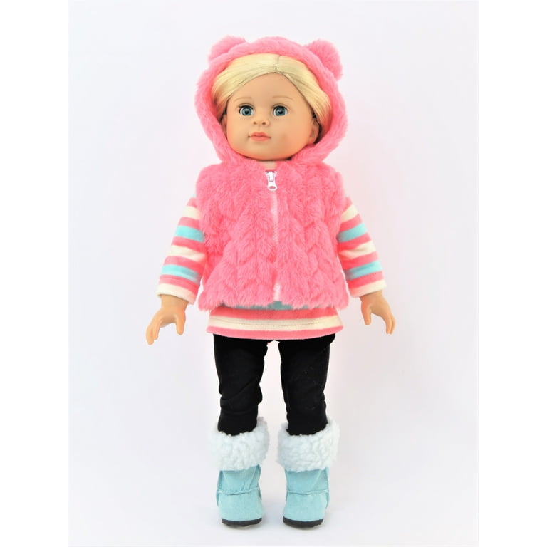Furry Coral Colored Chevron Bear Vest Outfit Compatible with 18
