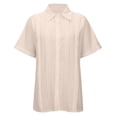 thumbnail image 4 of MIXUE Women Blouses Solid Color Lapel Short Sleeve Button Up Casual Work Loose Fit Womens Summer Tops Daily-Wear,Beige,M, 4 of 8
