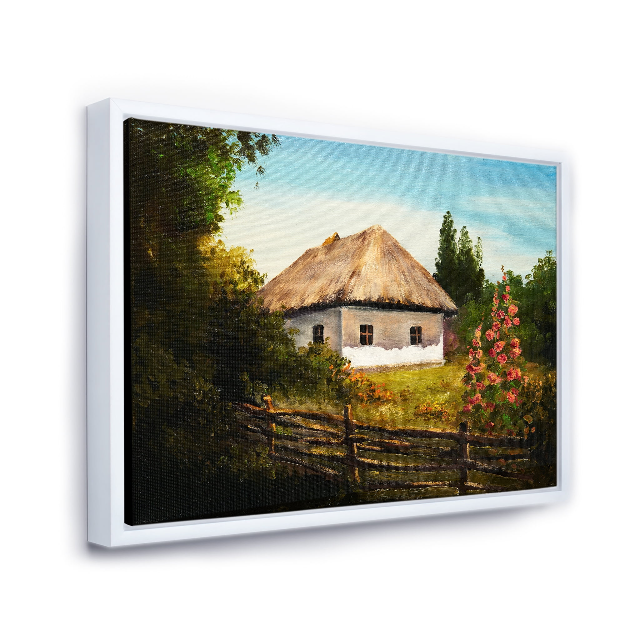 House With Blossoming Flowers On The Mountain II 20 in x 12 in Framed Painting Canvas Art Print, by Designart