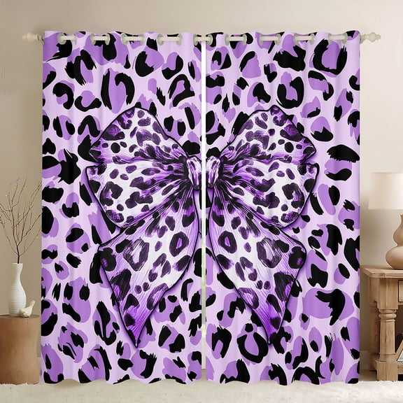 jejeloiu Cheetah Bowtie Curtains Pack of 2 (42x84 Each),Purple Leopard Print Curtains Blackout For Adults