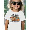 thumbnail image 1 of Girls' T-Shirt "Just A Girl Who Loves Fall" Cute Leopard Print Pumpkin Thanksgiving Autumn Short Sleeve Top, 1 of 6