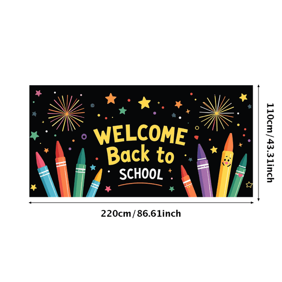 Colorful Crayon Themed Welcome Back to School Banner Background Backdrop Decorations for School Opening Parties Photography Props Classroom Decor Events