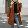 thumbnail image 3 of Women's Lapel Mid-Length Button-Down Woolen Coat for Fall and Winter, Classic Style, Winter Clothes for Women,Brown,M, 3 of 6