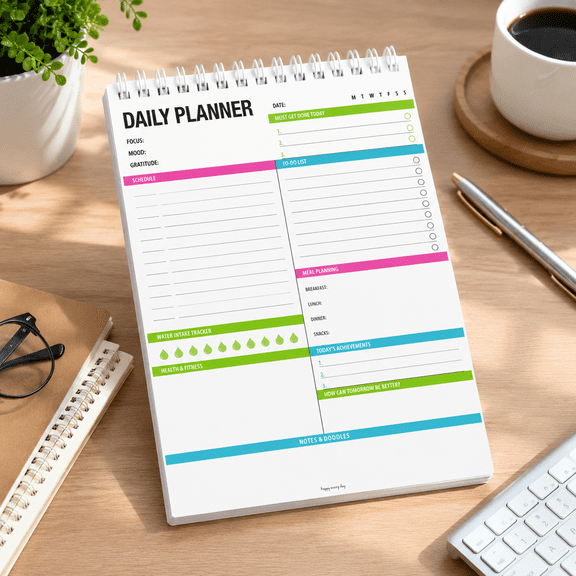 Spiral Bound Daily Weekly Planner Notebook, Time Management To Do List Organizer, Double Coil Productivity Agenda Book for Schedule Planning