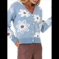 thumbnail image 2 of Cárdigan de Punto con Estampado Floral y Botones para Mujer, Cuello en V y Hombros Caídos Azul S, 2 of 10