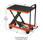 Titan Attachments Economy Series Hydraulic Lift Table, Mobile Design with 500 LB Lift Capacity, 29 Max Lift Height, 17.75 x 28 Platform, Manual Height Control