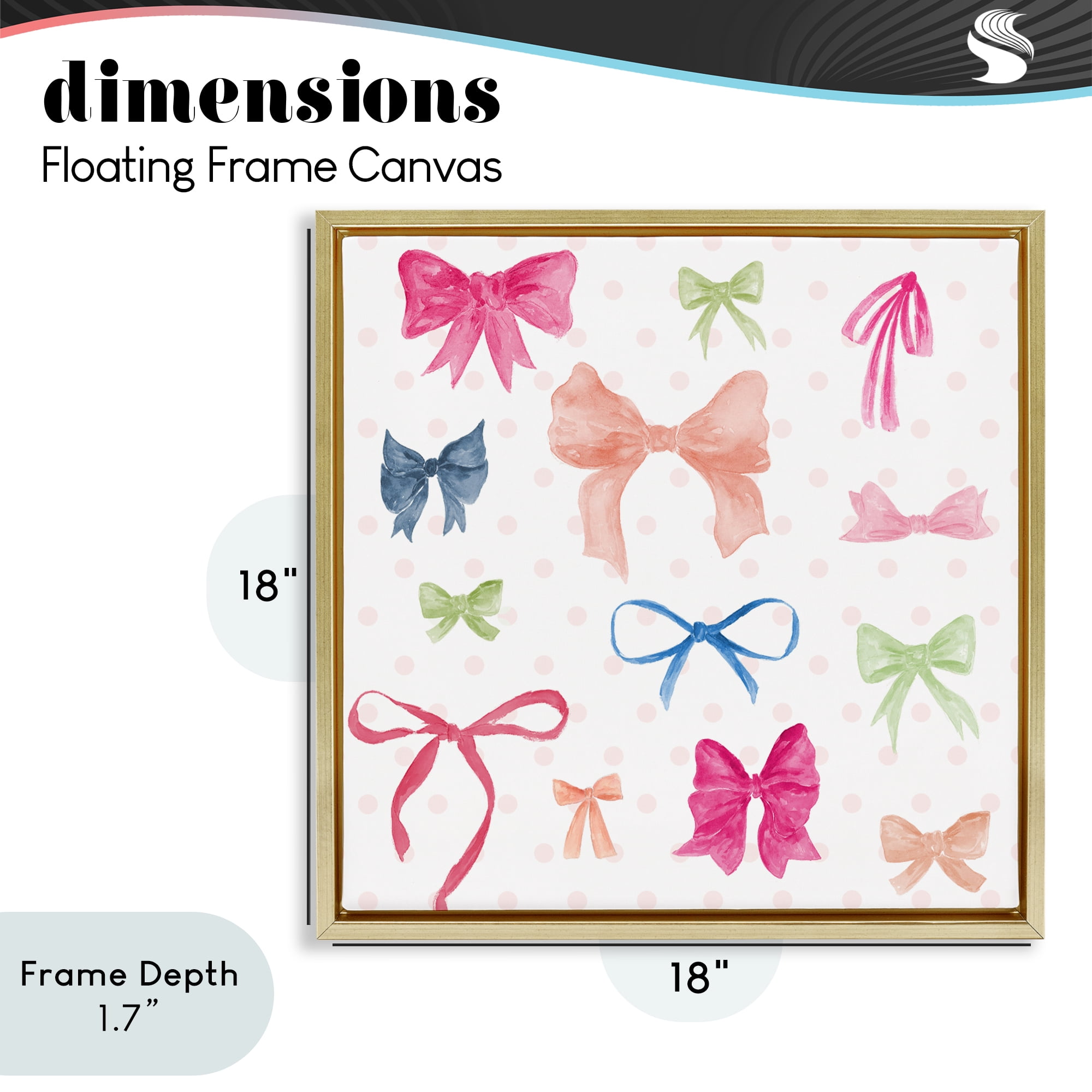 Stupell Industries Colored Bows on Plaid Gold Framed Floater Canvas Wall Art, design by Lucille Price