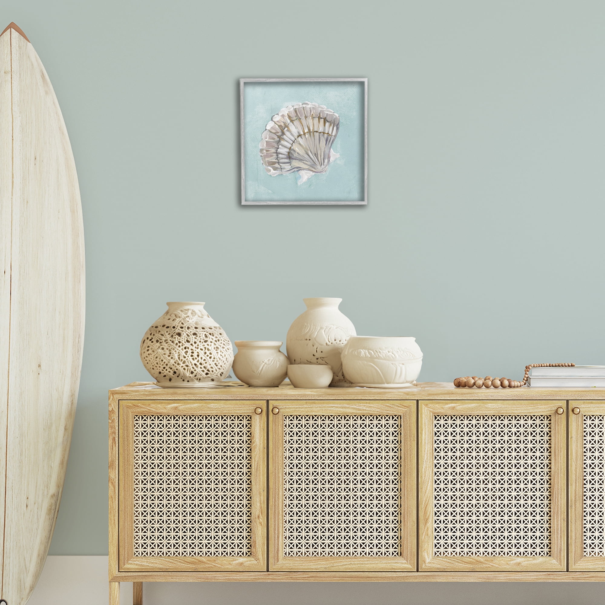 Stupell Industries Brushed Clam Shell Coastal Painting Gray Framed Art Print Wall Art, 17 x 17