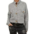 thumbnail image 2 of Womens Cropped Cardigan Sweaters Button Up Chunky Knit Long Sleeve Stand Collar Open Front Loose Jackets Gray M, 2 of 8