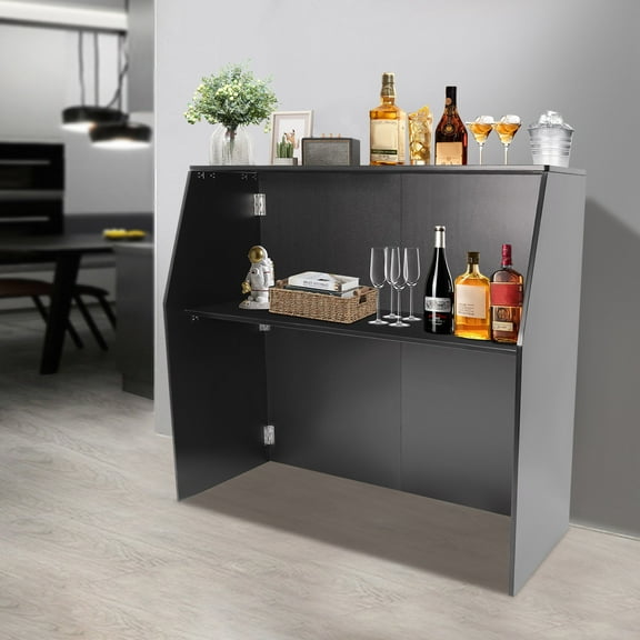 Catering Bartendar Bar Freestanding Foldable Bar Portable Event Bar Portable Bar Cabinet Foldable Bar,Black,Edge Banding
