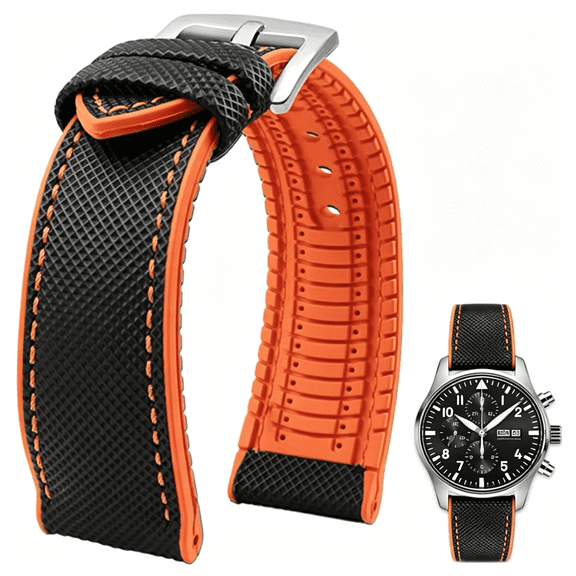 DESIGNICE Rubber Nylon Watch Band 20Mm 22Mm 24Mm Fluororubber Waterproof Soft Breathable Durable Rubber Watch Band Universal Replacement Band Strap for Men Women