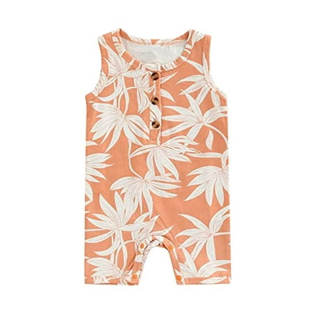 

StylesILove Infant Baby Boys Girls Leaf Print Sleeveless Cotton Romper Unisex Toddler Tropical Jumpsuit Casual Summer Outfit (9 Months Peach)