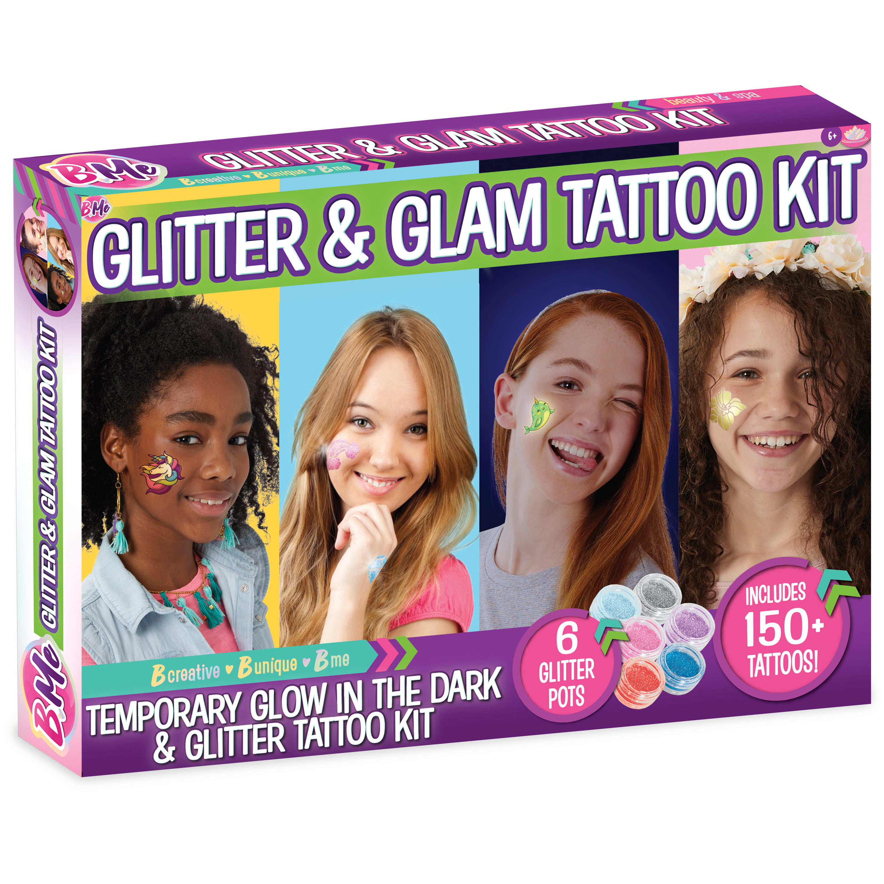 5 colour kids washable temporary glitter tattoo kit with stencil children fun