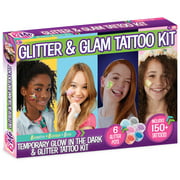 Creative Kids Body Glitter Tattoo for Girls - 150  Temporary Tattoos for Kids - Face and Body Art Tattoo Stencil Set of Glitter Pots Markers & Glue Bottles for Girls, Gift Presents for Kids Ages 6-16