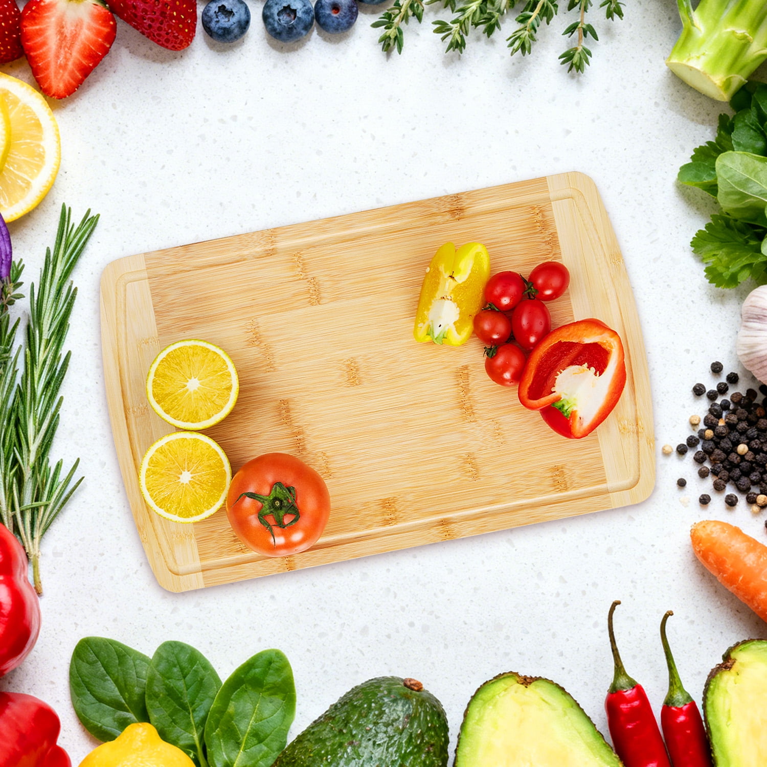 16x10 Inch Large Bamboo Cutting Board for Kitchen, 1-Inch Extra Thick Wood Chopping Board with Deep Juice Groove for Meat, Cheese and Vegetables, Pre-oiled Reversible Butcher