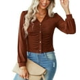 thumbnail image 1 of Camiseta corta de manga larga con cuello en V y botones para mujer, camiseta informal para uso diario, 1 of 5