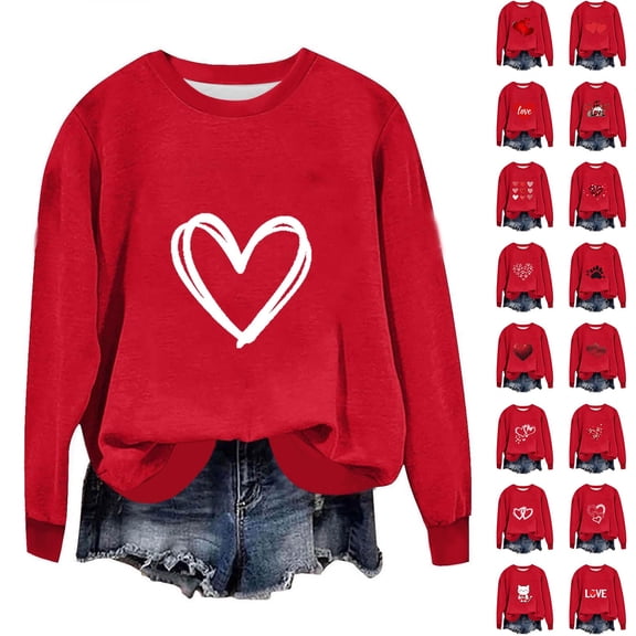 Horkkom Red Sweatshirt Women Valentines Day Heart Sweatshirts Long Sleeve Crewneck Pullover Sweatshirts L, Gifts for Women
