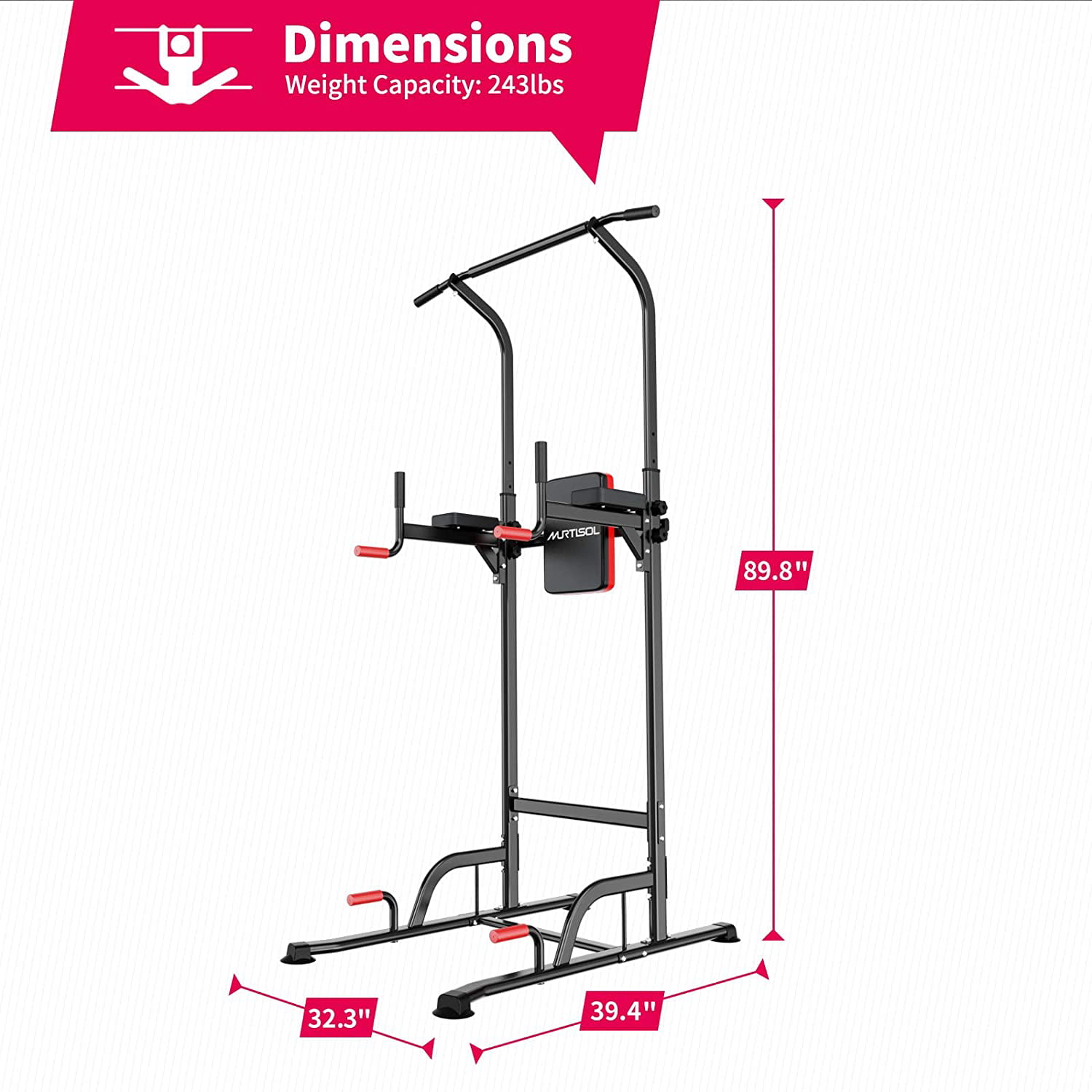 Murtisol Power Tower Dip Station Pull Up Bar for Home Gym Strength Training Workout Equipment,330LBS Weight Capacity 