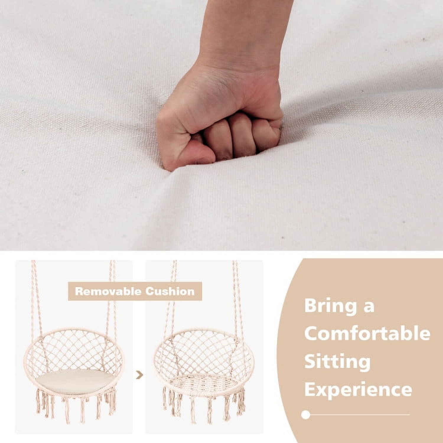 Aimee Lii Cushioned Hammock Swing Chair with Hanging Kit, Comfy Outdoor Chair, Beige Aimee Lii Cushioned Hammock Swing Chair with Hanging Kit, Comfy Outdoor Chair, Beige