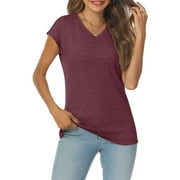 SUNBS Womens Casual V Neck Shirts Basic Plain T Shirts Cute Tops for Women Summer Clothes