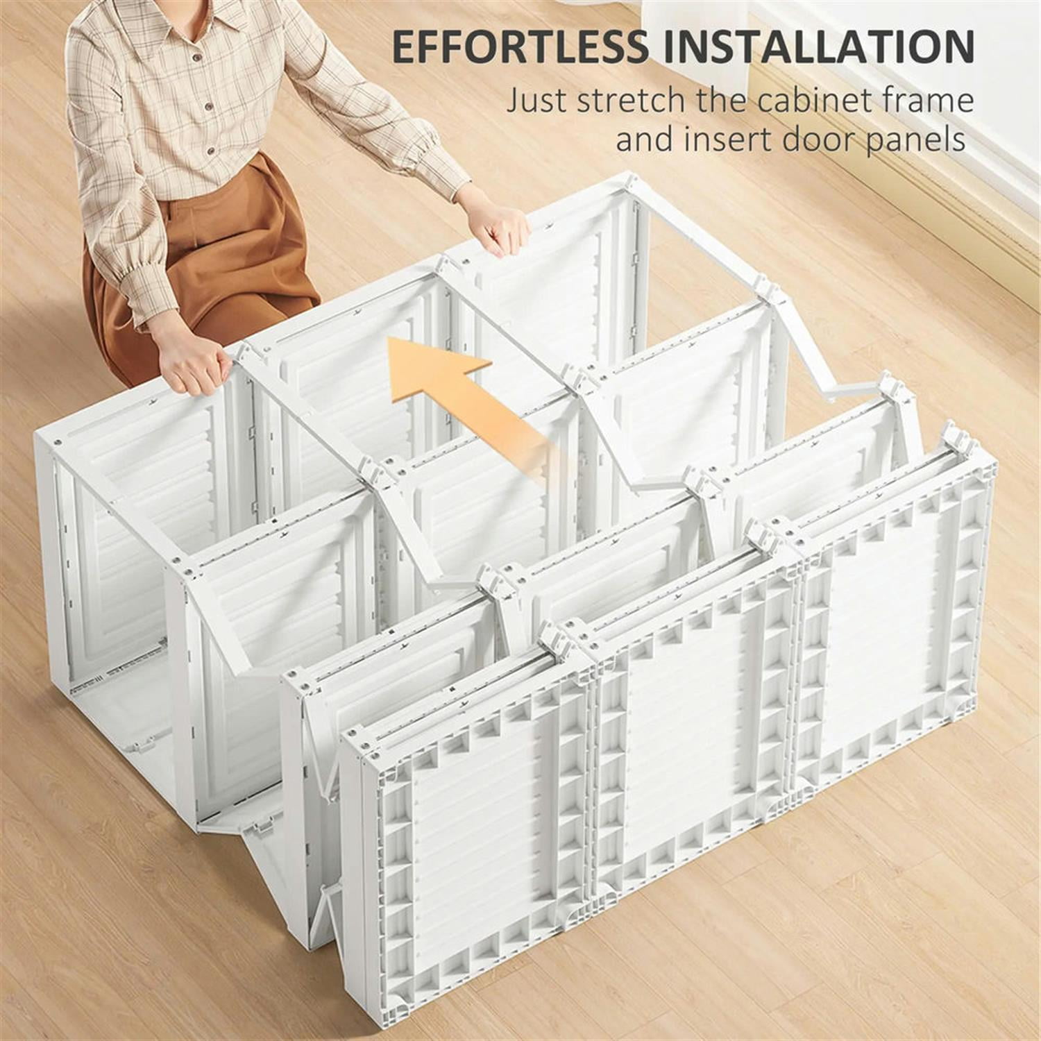 Demi Bonn Portable Floor Cabinet, Folding Bedroom Armoire with 8 Cube Compartments, 2 Hanging Rods and 11 Magnet Doors, Freestanding Clothes Storage Unit, White