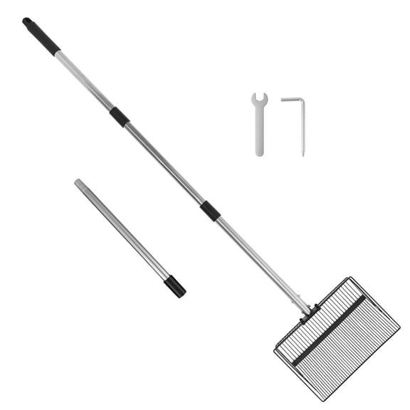 LINFANG Stainless Steel Chicken Poop Scooper With Extendable Handle Easy to Install Long Cat Litter Scoop for Cat House Breeding Farm