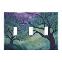 Yayeee Toggle Light Switch Wall Plate 3-Gang 6.37"x4.48" Decorative Outlet Cover, Moonlight Forest