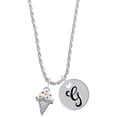 thumbnail image 1 of Delight Jewelry Silvertone 2-D Vanilla Ice Cream Cone with Sprinkles Silvertone Script Initial Disc - G - Charm Necklace, 20"+3", 1 of 4