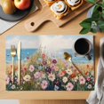 thumbnail image 2 of Watercolor Flower Placemats Set of 8, Vintage Oil Painting Colorful Floral Ocean Ship Non-Slip Place Mats Washable Table Mats for Kitchen Dining Table Decorations Indoor/Outdoor, 2 of 9
