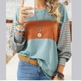 thumbnail image 4 of WREESH Womens Fashion T-Shirts Color Block Spring And Fall Pullover Long Sleeve Round-Neck Blouse Tops Pullover Green, 4 of 5