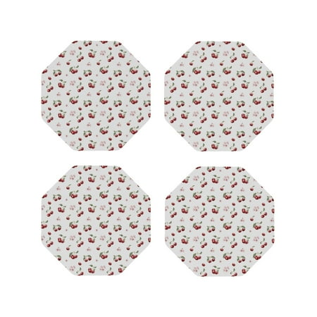 

Matuu Cherry Berries for Cup Coasters Set of 4 Leather Coasters Desk Coasters for Office Measures 4” x 4”-Octagon