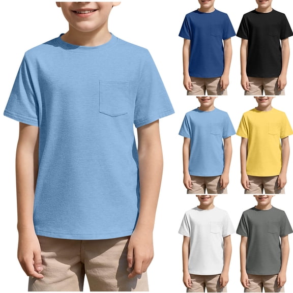 lcziwo Weekly Prime! Boys T Shirts Kids Short Sleeve Pocket Shirt Casual Cotton Crewneck Summer Basic Tee Tops Black 9 Years