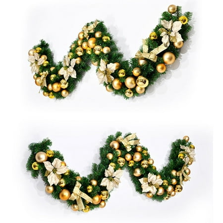 2.7m Christmas garland green with red/gold bows lights ornaments Christmas decorations for home decorations Christmas
