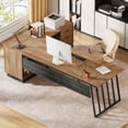thumbnail image 5 of 71-Inch L-Shaped Executive Desk, Large Office Desk with Cabinet and Shelves, Oak and Black, 5 of 7