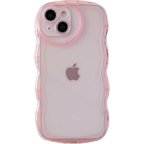 Curly Wave Shape Love Heart Camera Lens Protection Clear Soft Compatible with iPhone Case (Pink,iPhone 13 Pro)