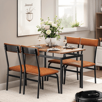 Luku 5 Piece Dining Table Set, Wood Table & 4 PU Chairs, Industrial Metal Frame Kitchen Set